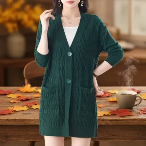 Long Floral Women’s Cardigan Coat New Fashionable Casual Loose Knitted Breathable for Autumn Winter Fancy Knit