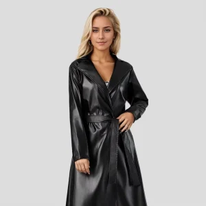 Long Length Trench Coat Spring Wrinkle Resistant Women’s Faux Leather Jacket Vintage