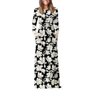 Long Sleeve Loose Plain Maxi Dresses Casual Long Dresses With Pockets for Women