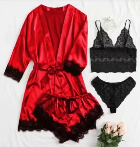 Long Sleeve Milk Silk 4 Piece Satin Sleepwear Pajamas Sets for Women Sexy Sleepwear for Female