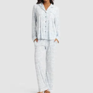 Long Sleeve Pajama Set Women’s Bamboo Two Piece Lounge Set Button up Womens Pyjamas Sustainable Print Sleepwear for Women
