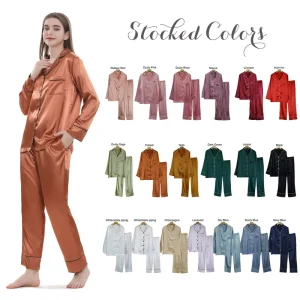 Long Sleeve Satin Silk Women Pajamas Set Pyjamas and Women’s Sleepwear Factory Two Piece Pj Sets