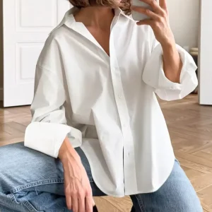 Long Sleeve Shirts Summer Elegant Chiffon Blouse Solid Office Ladies Shirts Women’s Oversized White Button Up Shirt