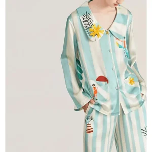 Long Sleeve Sleepwear for Women Button up Shirt and Pant Print Women’s Home Wear Two Piece Pajama Sets