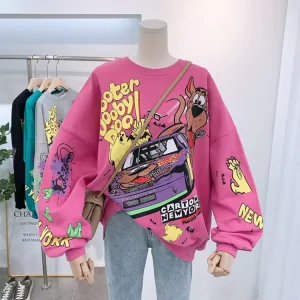 Long Sleeve T Shirt Korean Loose Crew Neck Plus Size Women’s Hoodies & Sweatshirt With Fall Winter