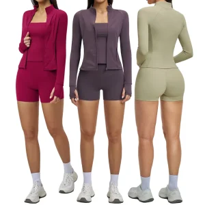 Long Sleeve Womens Activewear Workout Clothing Fitness Yoga Wear Outfit 3 Piece Gym Fitness Sets for Women