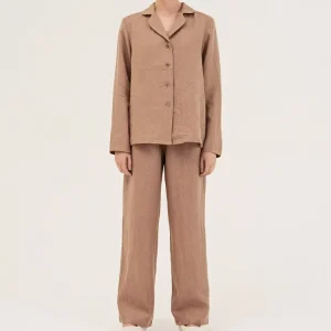 Long Sleeve Women’s Pyjama Set Linen Cotton Two Piece Pajamas Custom Women’s Lounge Set Eco Friendly Loungewear for Women Pjs