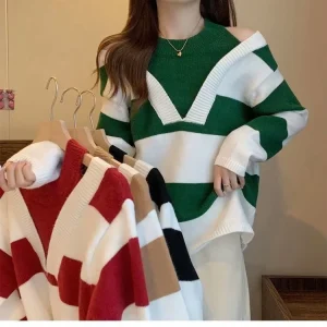 Long Sleeved Sweater Women’s Sweaters Striped Ladies’ Sweaters