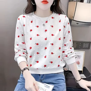 Long Sleeved T-shirt Loose Fashion Women’s Top Pattern T-shirt Printed Round Neck Casual Women’s Clothing