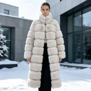 Long Women’s Faux Fur Overcoat Customization Logo Sizes Fabrics Stand Collar Casual Zipper Jacket Clothing