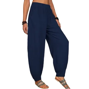 Loose Casual Women’s Pants with Elastic Waistband Pockets and Wide Leg Pants for Women