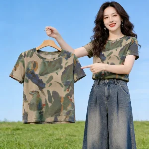 Loose Short Sleeved T-shirt Women’s Round Neck Versatile Top Women’s Clothing for Age Reduction