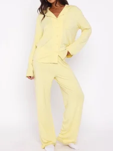Loungewear Set Turn-down Collar Shirt And Pants Loose Fit 2 Piece Women’s Soft Casual Pajamas