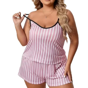 Loungewear Women Sets Striped Cami Top & Shorts Plus Size Women’s Sleepwear