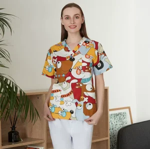 Lovely Nature Plant Print Scrub Tops Lightweight Breathable Clinic Work Clothes