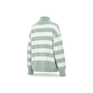 Low MOQ Bespoke Striped Sweater Custom Brand Sage Green Knitted Pullover Women Chic Balloon Sleeve Jumper