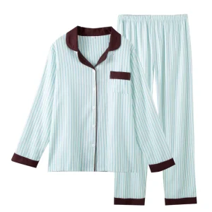 Luxurious Striped Women’s Pajamas V Neck Loungewear Set ODM OEM Smoother Hand Feel Sleepwear for Women