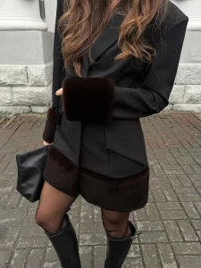 Luxury Brand Women’s Blazers Solid Color Fashion Coat with Feather Detail for Party or Evening Wear