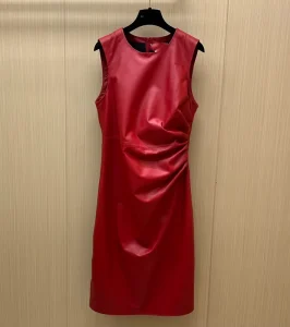 Luxury Custom Women’s Genuine Leather Long Vest, Solid Color Long Leather Dress, Fashion Sheepskin Casual Outerwear Waistcoat