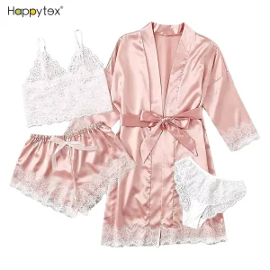 Luxury New Arrivals Supre Soft Silk Like 4 PCS SET Women’s Sleepwear Lounge Wear Nightdress With Price for Wedding