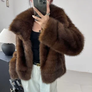 Luxury Russia Sable Faux Fur Coat High Grade Purple Winter Trench Long and Warm with Linen Lining Fashionable Parka