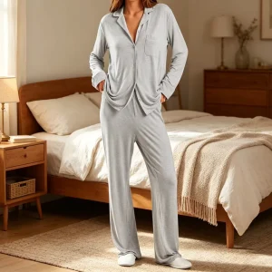 Luxury Soft Modal Ladies Loungewear Loose Fit Long Sleeve Button Front Pajama Set Daily Home Women’s Sleepwear