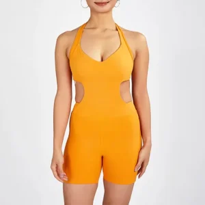 Luxury Sports Gym Rompers Jumpsuits Women’s Short Sleeves Open Back Bikinis Bottom OEM Service Available