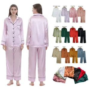 Luxury Wedding Bridal Pajamas Elastic Waist Soft Silk Satin Pajama Pants Full Length Women Silk Satin Sleepwear Two Piece Pjs