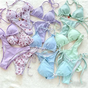 Luxury Women Swimwear Bikini Set Halter Tie Side Printed Triangle Beach Swimsuit Custom Logo Factory Direct