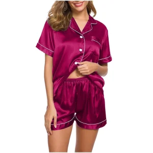Luxury Women’s Satin Loungewear 2 Piece Set Silky Soft Sleepwear Pajamas Comfortable Homewear
