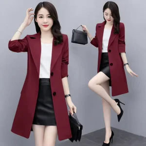 M 4XL Windbreaker Women’s Mid length Coat Spring and Autumn Temperament Fashion High end Korean Loose Coat