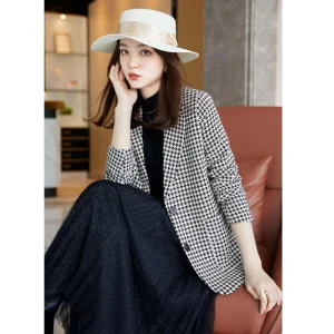 MIER XW326 Women’s Business Suits Double Breasted Button Solid Anti-Wrinkle Woven Spandex/Polyester Embroidered V-neck Full