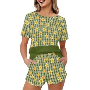 MOQ=1 Women’s Lounge Shorts & Short-sleeved Set Polynesia Tribal Print on Demand Summer Home Suit for Women