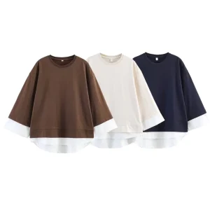 MYST&ZA Women’s Clothing Summer New Fashion Casual Long Sleeved Patchwork Sweatshirt 8417152 8417151
