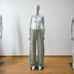 Made To Order Women’S Wide Leg Pants Sage Green Wide Leg Drawstring Lounge Pants 180 Grams Women Trousers