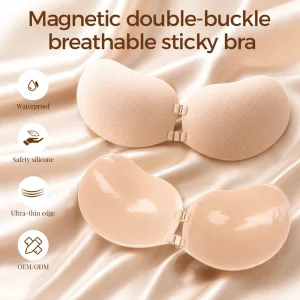 Magnetic Double Buckle Breathable Adhesive Bra Strapless Backless Invisible Push Up Sticky Bra With Baked Gel