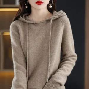 Manufactory Custom Style or Logo ODM Autumn Winter Women’s Hooded Drawstring Knitted Sweater Jacket Thick Loose Korean Style