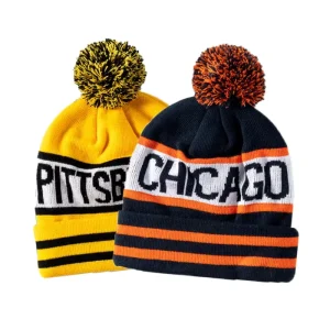Manufacture Custom Adult Jacquard Embroidery Toque Sport Pom Pom Knitted Winter Beanie Hat With Custom Logo