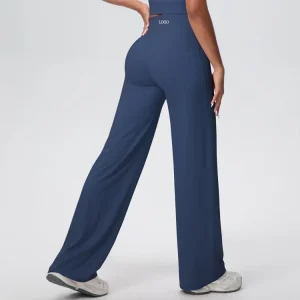Manufacture Custom Women Sportswear High Waist Hip Lifting Gym Wide Leg Pants Stretch Breathable No Front Seam Fitness Leggings