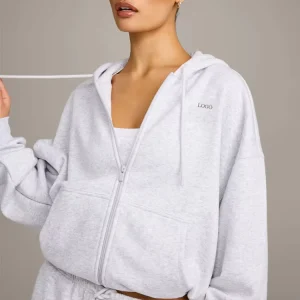 Manufacture Women Activewear Fleece Drop Shoulder Casual Hoodies Short Crop Full Zipper Super Soft Track Jacket