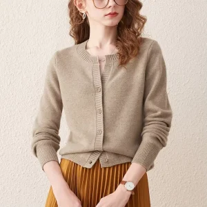 Manufacturer Custom Casual Style Fashion Design O Neck Wool Women’s Cardigan Sweater Lady Knitted Cardigan