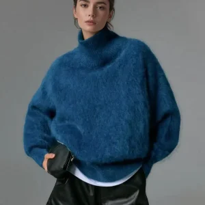 Manufacturer Custom Knit Fuzzy Pullover Jumpers Women’s Wool Mohair Turtleneck Hairy Angora Sweaters for Women