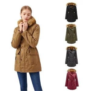 Manufacturer Custom Logo Eco-Friendly Winter Women’s Cotton Collar Long Hooded Parka Coat Plus Size Breathable Windproof