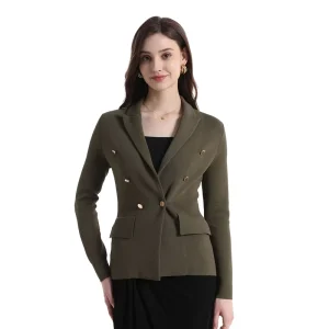 Manufacturer Custom Women’s Casual Knitted Stretch Blazer Top Lapel Collar Slim Fit Knit Blazer for Women