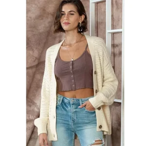 Manufacturer Customized Embroidered Logo Cotton Long Sleeved Sweater V Neck Solid Color Knitted Cardigan Women’s Product