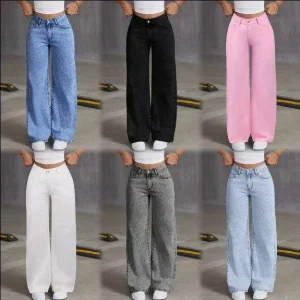 Manufacturer Direct Stylish Comfortable Multi-Functional Jeans Women’s High Waisted Wide Leg Denim Trousers Random Delivery