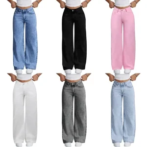 Manufacturer Direct Stylish Comfortable Multi functional Jeans Women’s High Waisted Wide Leg Denim Trousers Random Delivery