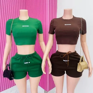Manufacturer High Quality Crop T Shirt and Shorts Outfits Gym Two Piece Set Women Clothing Activewear Sets for Women