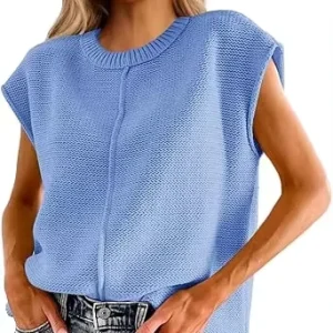 Manufacturer Oem&Odm Women’s Crew Neck Knit Vest Casual Loose Sleeveless Knit Sweater Top