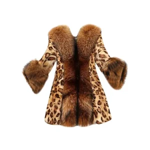 Manufacturer Plus Size High End Trendy Women Leopard Print Faux Fur Long Coat